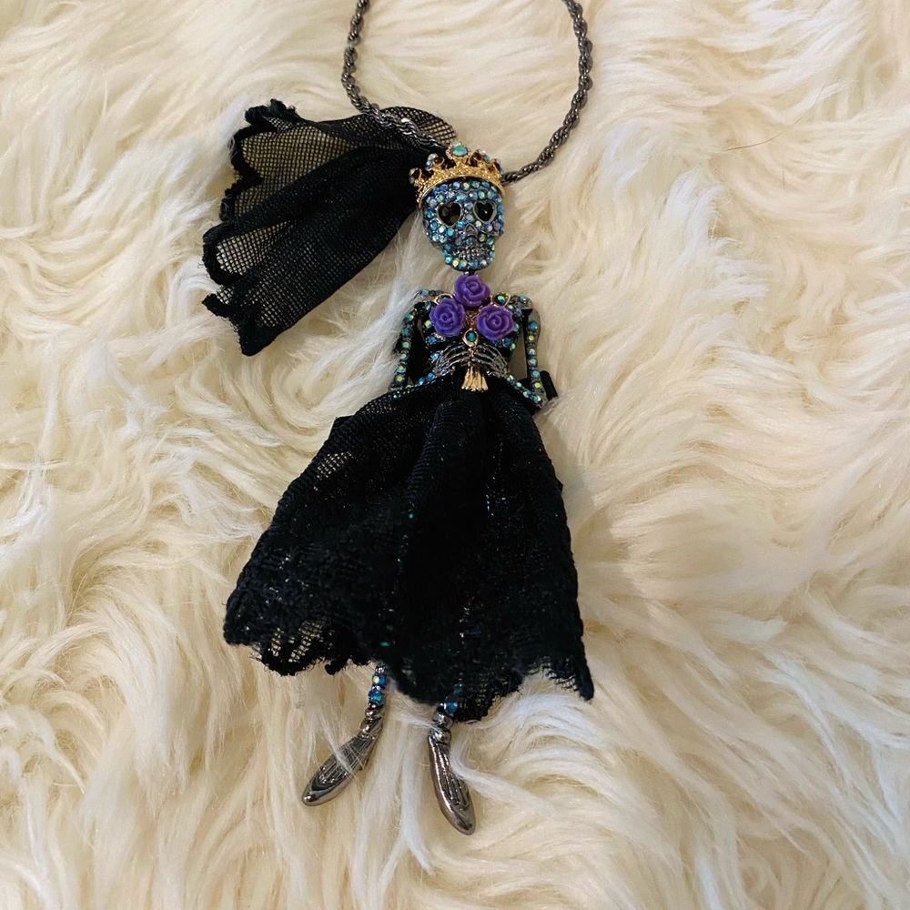 SOLD - Betsey Johnson Dark Skeleton Bride Necklace